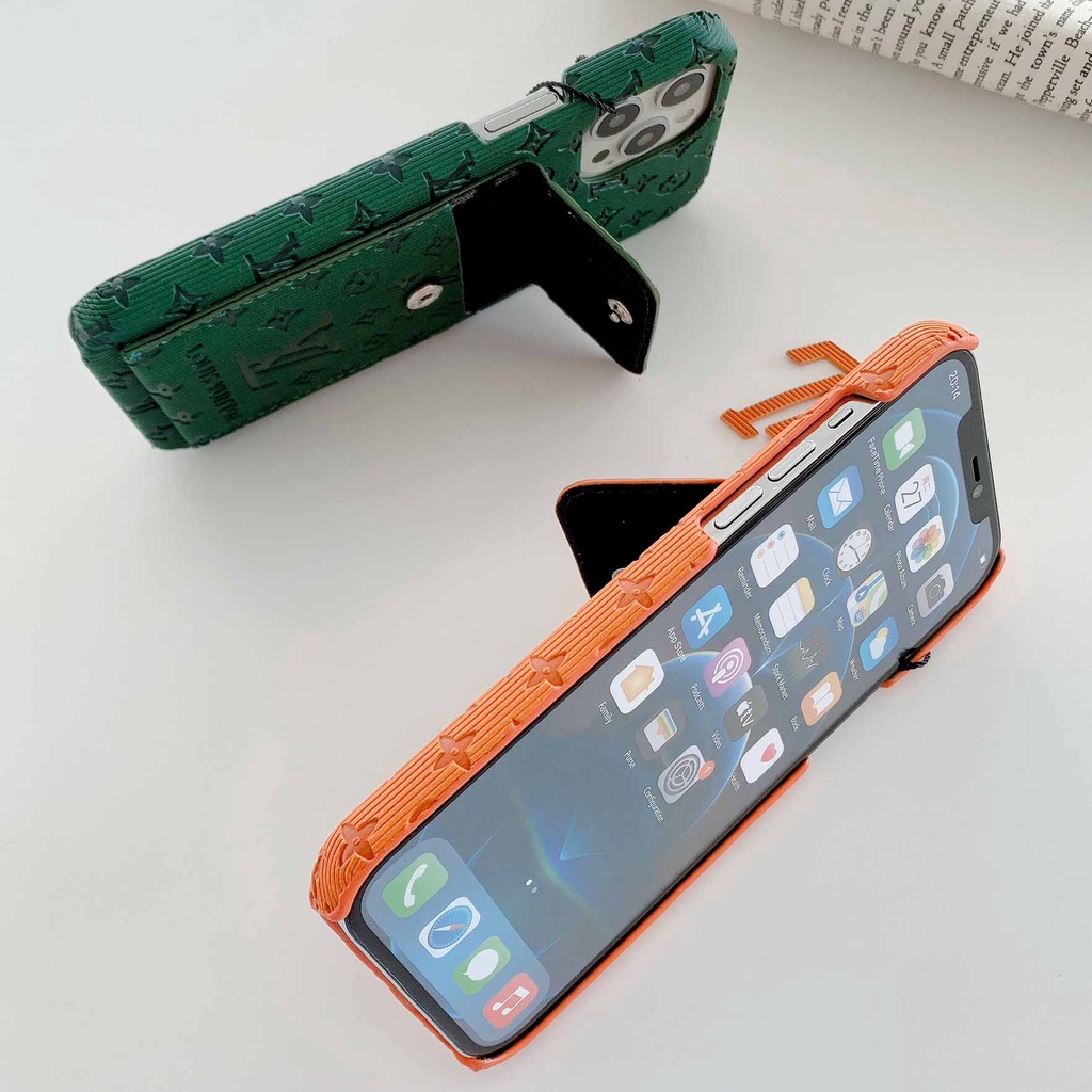 Ốp Điện Thoại Dập Nổi Chữ 3D Có Ngăn Đựng Thẻ Thời Trang Cho iPhone 13promax 12 11 xsmax xr xs 7P