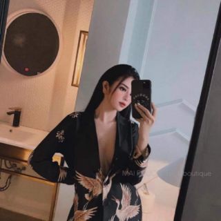 Bộ lụa pijama hình hạc cao cấp