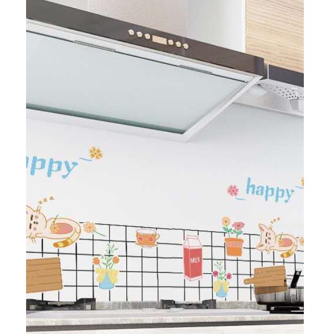 Decal giấy dán bếp tráng nhôm cách nhiệt mẫu mèo con happy khổ 60cm