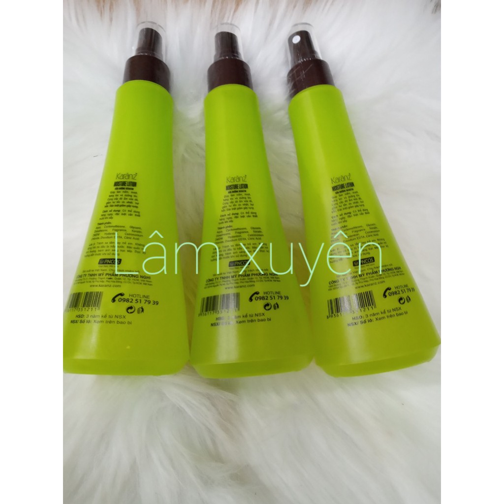 Sữa Xịt dưỡng tóc KERATIN MOISTURE LOTION KARANZ collagen giữ ẩm phục hồi khô xơ rối hư tổn 250ml SIÊU THƠM xanh lá cây🤗