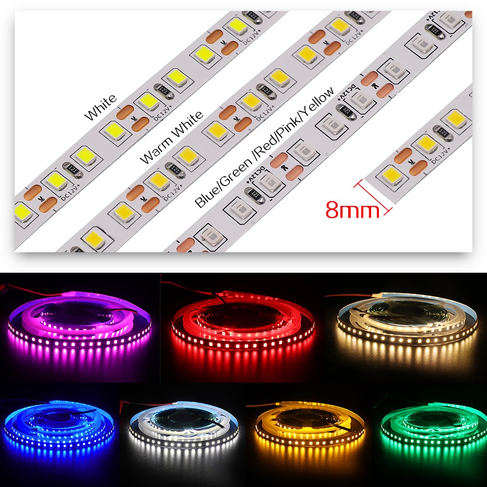 Dây đèn LED 5V/12V 2835 60 bóng nhiều màu tùy chọn 5m dùng trang trí nhà cửa