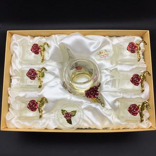 Hộp quà bộ ấm chén trà thủy tinh enamel HOA HỒNG ĐỎ- Song Ngư Hoa thảo trà