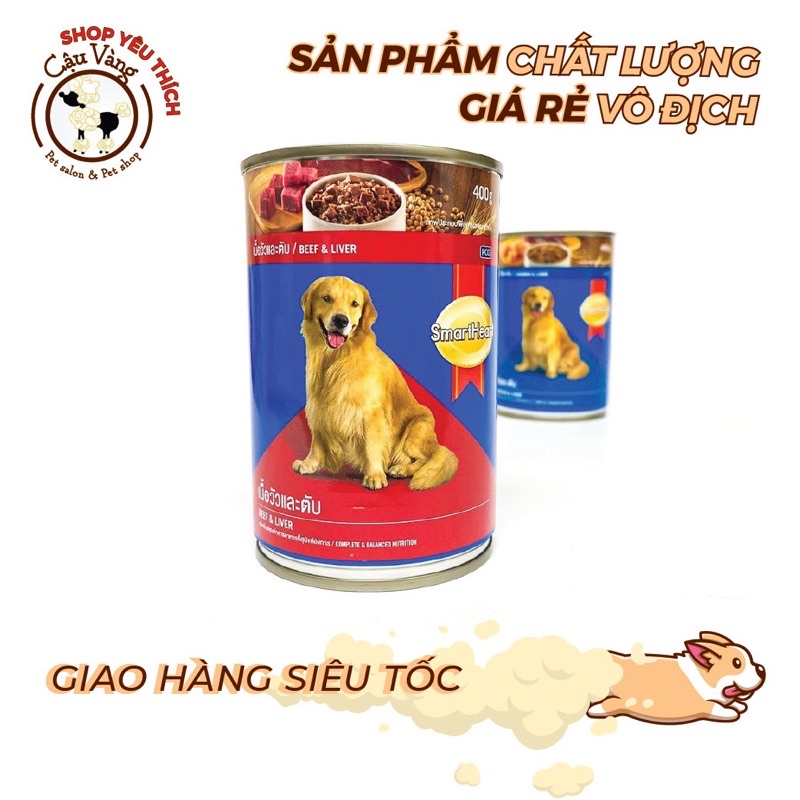[400g] Pate SmartHeart vị bò + gan &amp; Gà + gan dành cho chó dạng lon