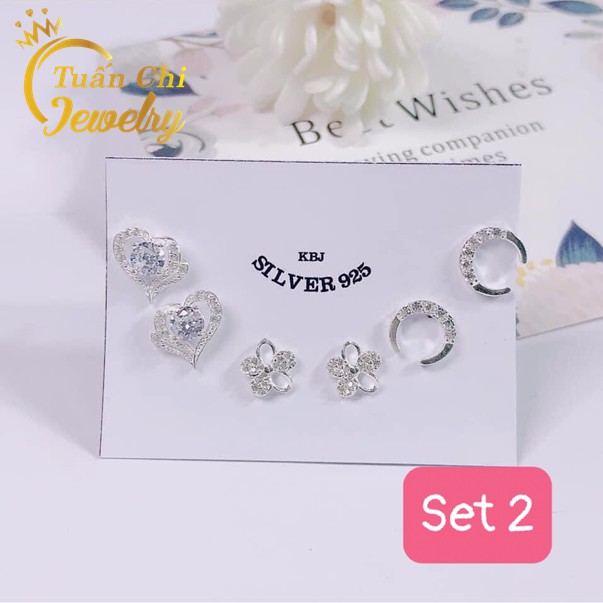 Bông Tai Nữ TẶNG LỖ SET 3 ĐÔI Khuyên Tai Bạc Nữ Cao Cấp, Kiểu Dáng Nhẹ Nhàng, Xinh Xắn, Bạc Chuẩn Giá Tại Xưởng