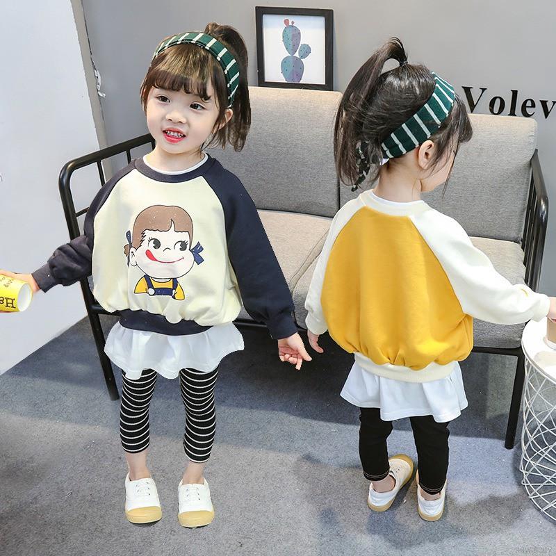 Áo nỉ dài tay giả hai lớp phong cách Hàn Quốc dễ thương dành cho bé gái