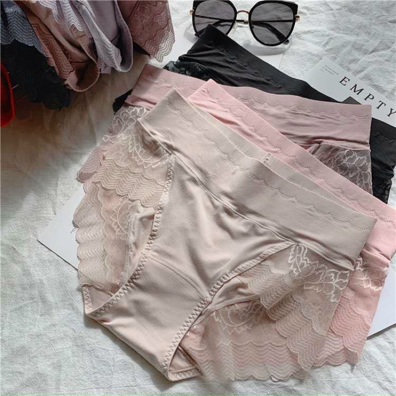 (QLW11) Quần Lót Nữ Phối Ren Cạp cao Gen Bụng - Quần chip nữ cotton phối ren Freesize 40-60kg