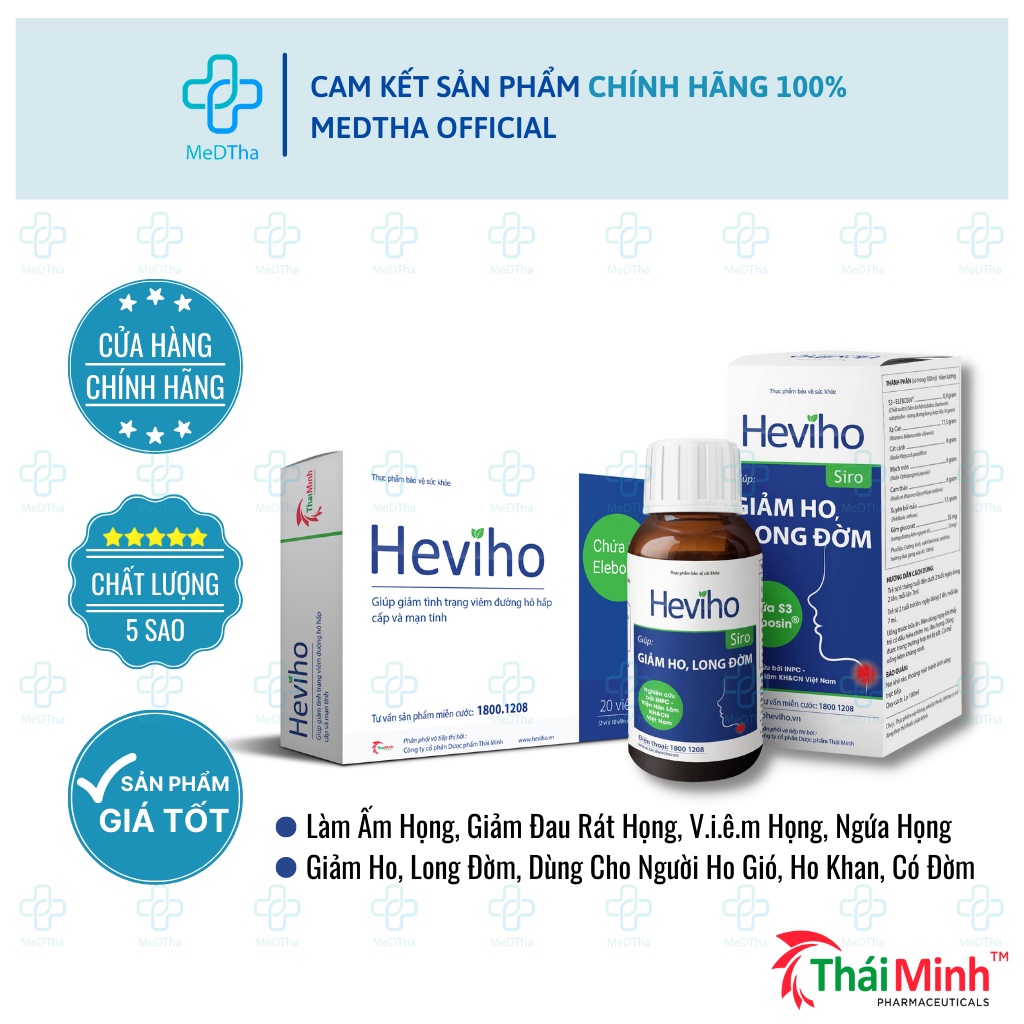 Heviho - Hỗ trợ giảm ho, long đờm, giảm đau rát họng từ Thảo dược (Viên, Siro) [Chính hãng]