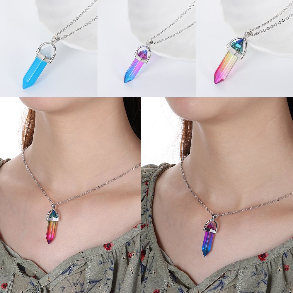 Vòng cổ mặt đá lục giác tự nhiên thời trang cho nữ