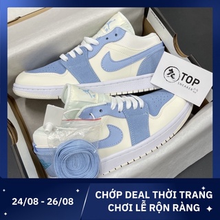 Giày sneaker nữ jordan xanh trắng thấp cổ, giày thể thao nam nữ đế bằng