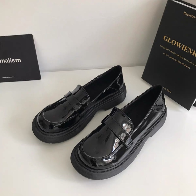 Giày lười búp bê loafer da PU đế bằng Yannie Lolita