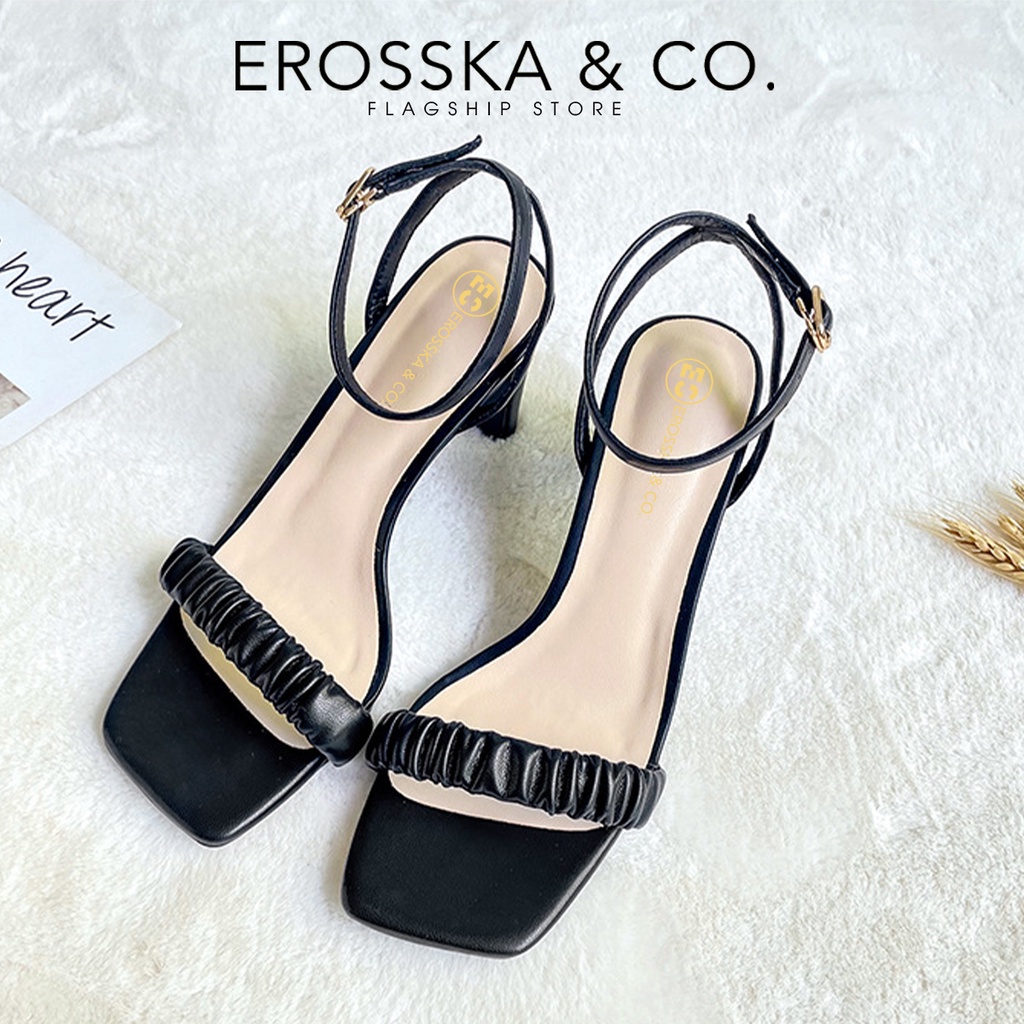 Erosska - Giày sandal cao gót nữ 2022 mũi vuông quai nhún cao 8cm màu nude - EB044