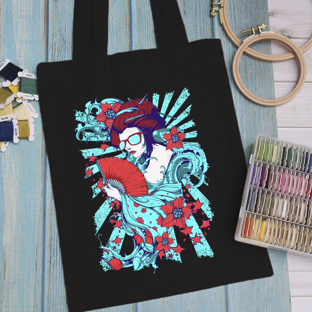 Túi vải, túi Tote (màu đen) ART WORK PRO 3 - Mẫu 2 vải canvas dày đẹp cho nữ có khóa miệng đi học đi chơi.