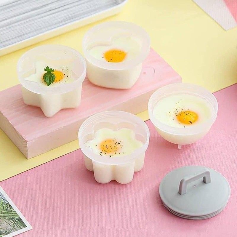 Khuôn Hấp Trứng, Làm Bánh Cho Bé ( Bộ 4 Khuân Nhựa Kèm Chổi Silicon Quét Dầu)