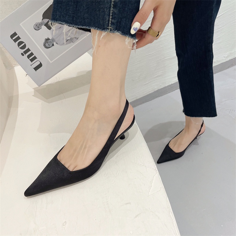 Giày Cao Gót 3CM Mũi Nhọn Hở Lưng Phong Cách Công Sở Cho Nữ