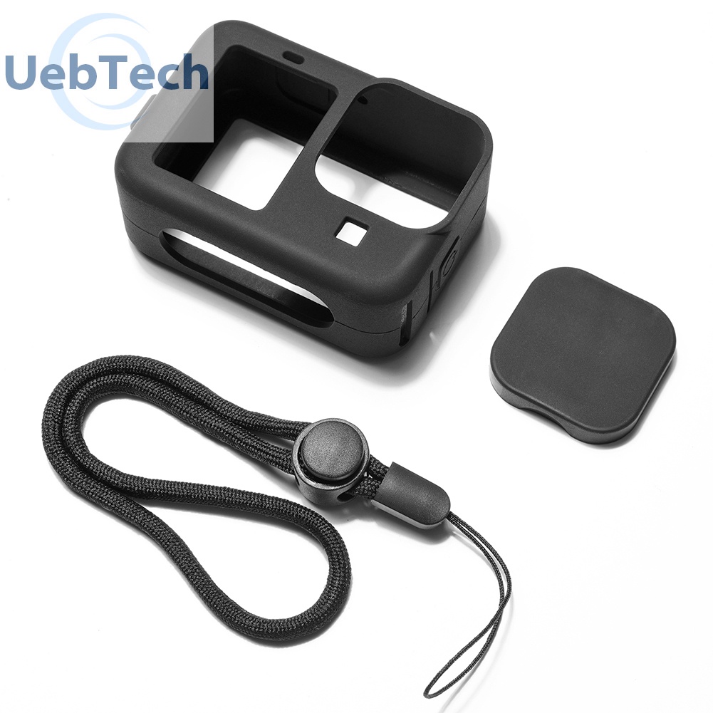 Khung vỏ bảo vệ máy ảnh bằng silicon với nắp ống kính và dây đeo cho GoPro Hero 9