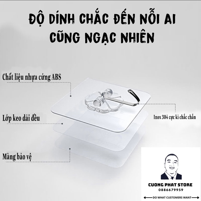 Miếng dán dính tường móc trong suốt treo đồ siêu dính siêu bền siêu rẻ Cường Phát