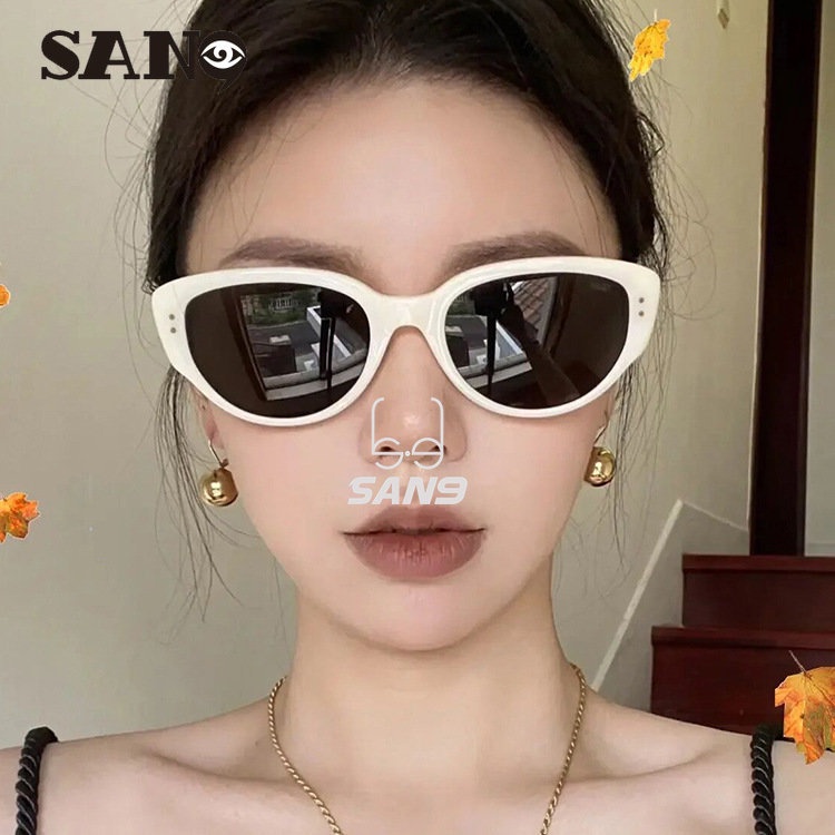 COD (San9) Kính Râm Mắt Mèo Màu Trắng Đen Phong Cách Hàn Quốc Thời Trang Cho Nữ