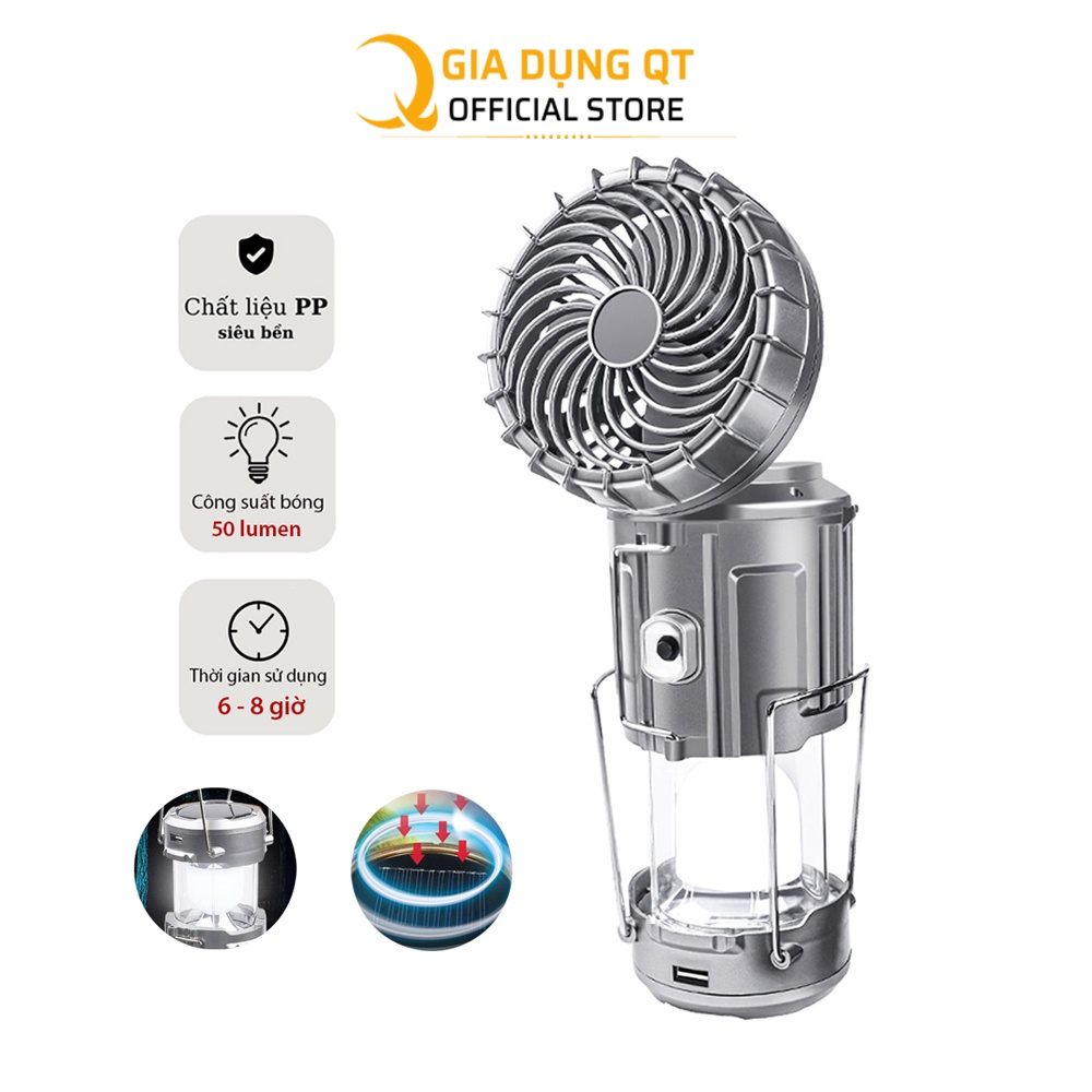 [Freeship] Đèn Pin Camping Năng Lượng Mặt Trời 3 trong 1 - Quạt Tích Điện, Sạc Dự Phòng Và Quạt - Tiện Lợi - BẢO HÀNH 6T