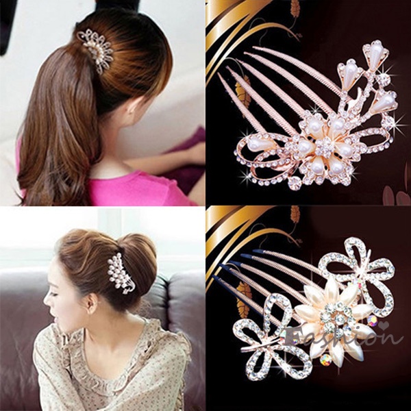 Trâm Cài Tóc Đính Đá Và Ngọc Trai Nhân Tạo Thời Trang