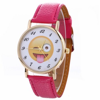 Đồng hồ nữ Faux Leather đeo tay hình mặt cười vỏ hợp kim dây da phong cách thời trang, tinh tế BH9925
