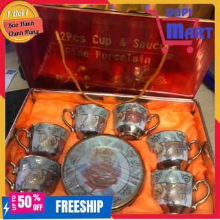 Bộ 6 chén dĩa uống trà hoa văn sang trọng