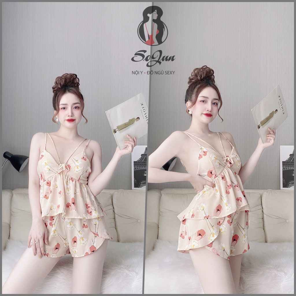 Bộ Đồ Ngủ Nữ SOJUN Vải Mango 4 Dây Mút Rời Dưới 60Kg
