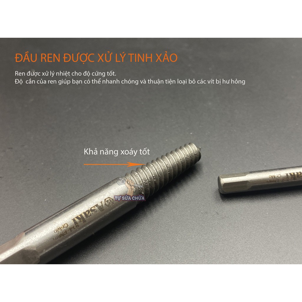 Bộ mũi ren tháo bu lông, ốc vít gãy chính hãng ASAKI AK-3687 và AK-3688