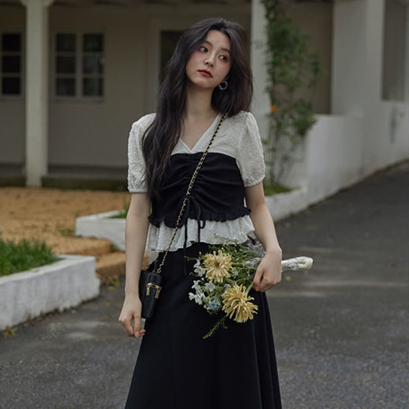 Áo Chiffon Ngắn Tay Phối Lớp Ngoài Thời Trang Hè Sành Điệu Dành Cho Nữ