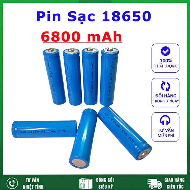 Pin sạc lithium 18650 6800mAh 3.7V dùng cho đèn pin cầm tay siêu sáng, quạt tích điện sạc USB và các thiết bị điện tử