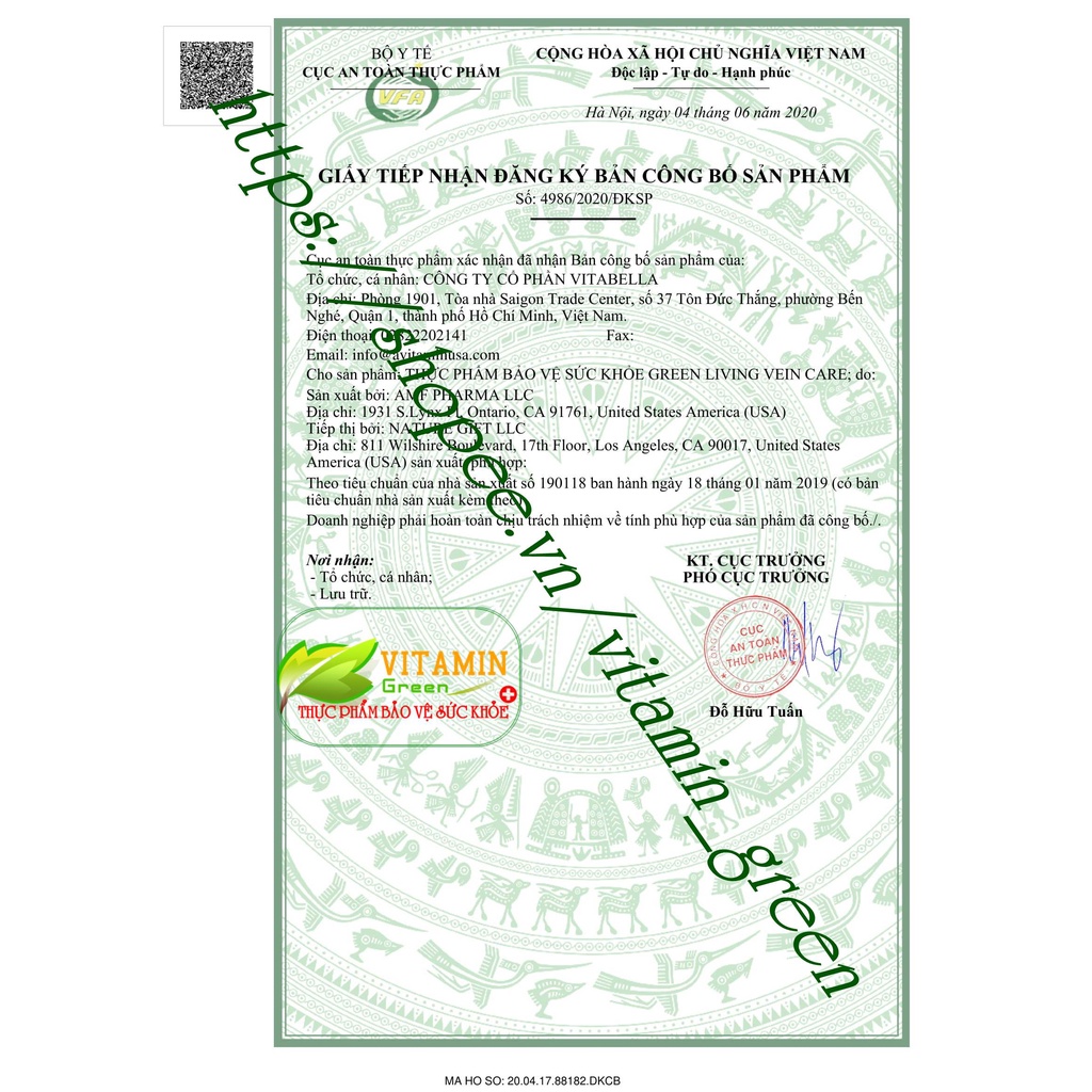 Viên uống giảm suy giãn tĩnh mạch chi và co búi trĩ GREEN LIVING VEIN CARE 60 viên | Nhập khẩu chính hãng Mỹ
