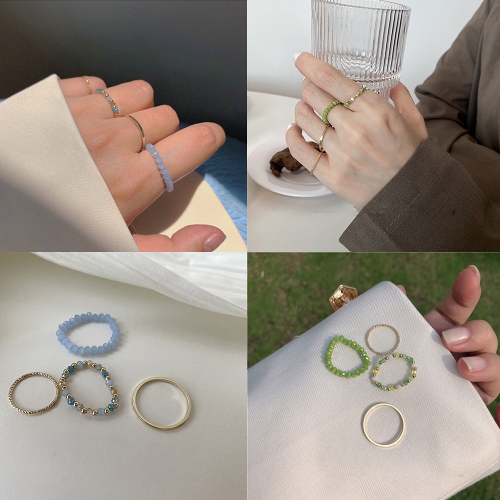 Set 4 Nhẫn Đeo Tay Kim Loại Thời Trang Cho Nữ