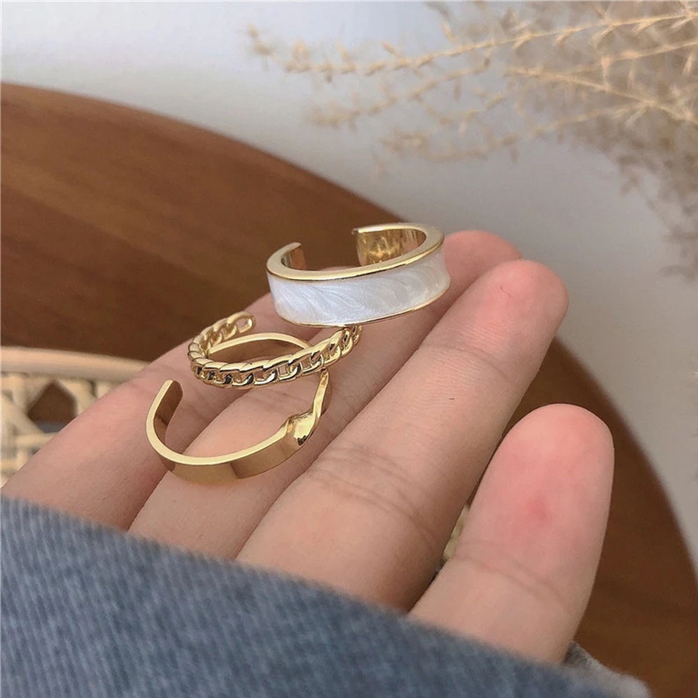 Bộ 3 Nhẫn Kim Loại Tròn Nhiều Màu Tùy Chỉnh Thời Trang Cho Nữ