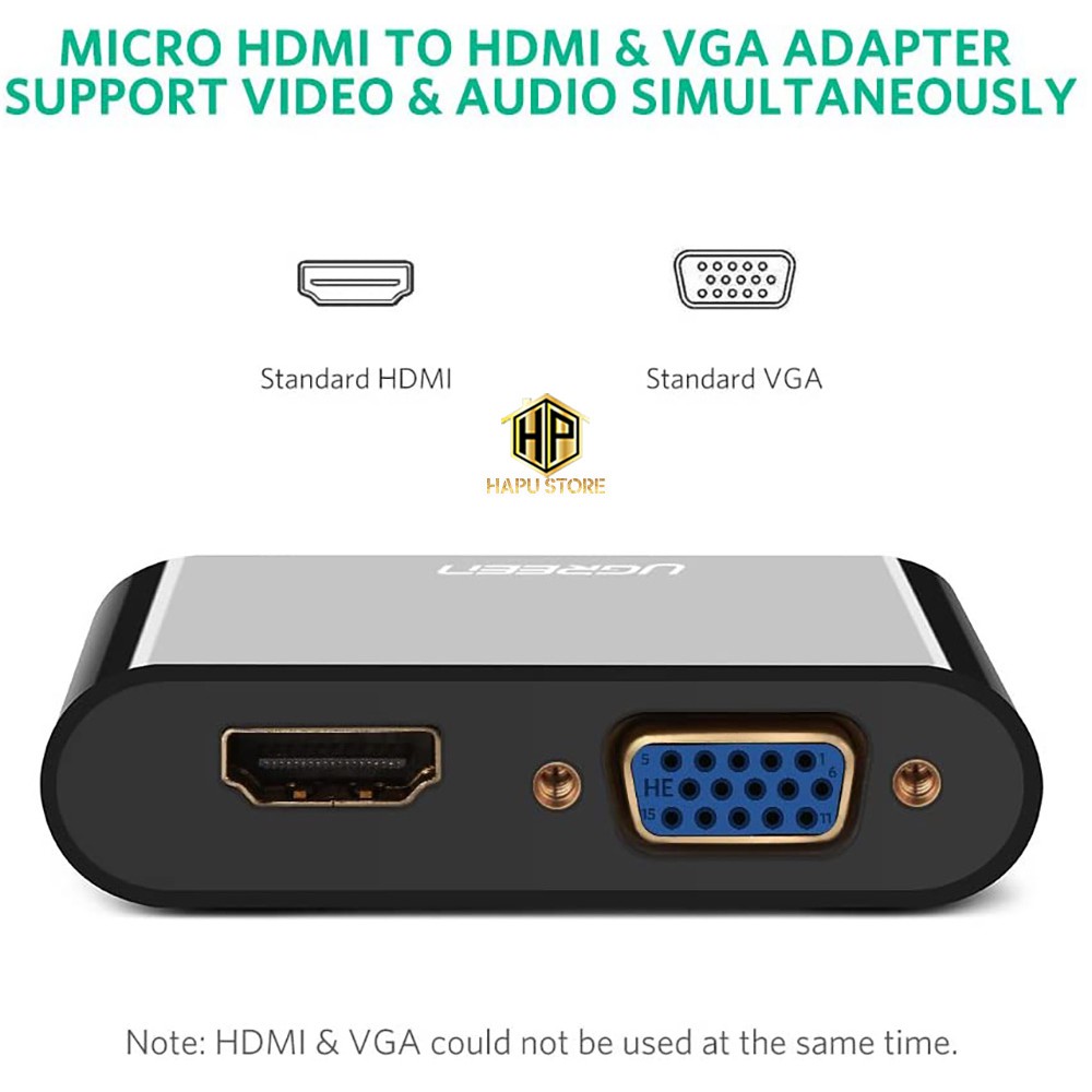 [Mã ELHACE giảm 4% đơn 300K] Cáp chuyển Micro HDMI to VGA, HDMI Ugreen 30355 chính hãng - Hapustore