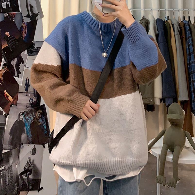 Áo len tay dài cổ tròn dáng rộng màu sắc tùy chọn thời trang cho nam