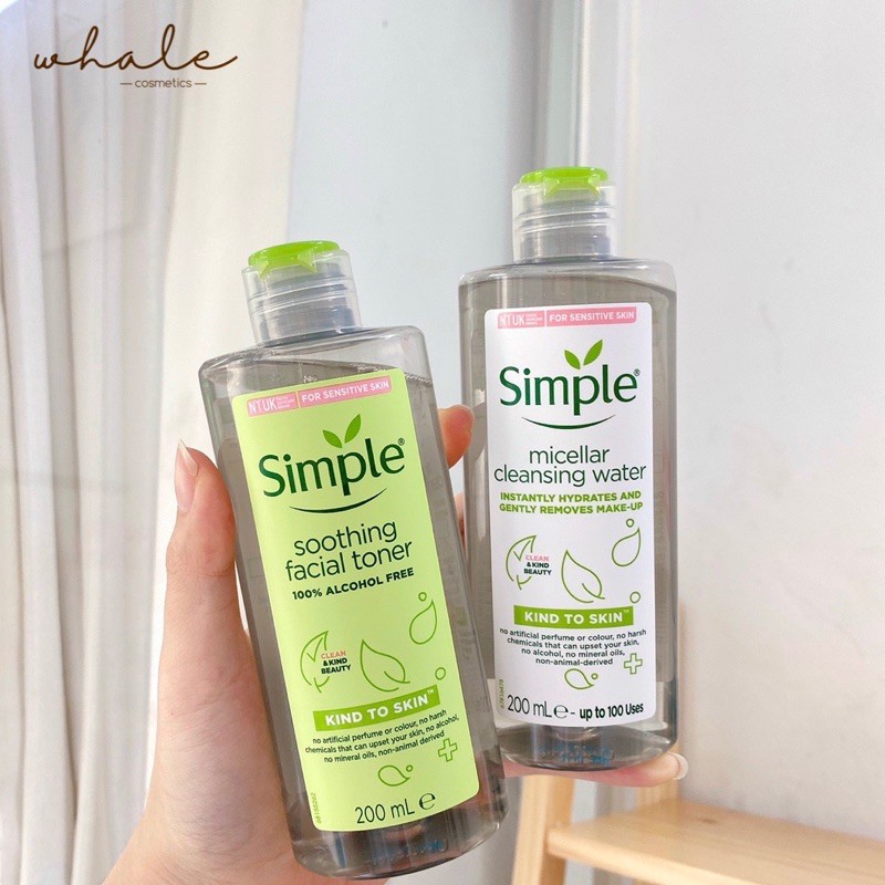 Combo simple nước tẩy trang simple 200ml + sữa rửa mặt dành cho da nhạy cảm 150ml + nước hoa hồng simple 200ml