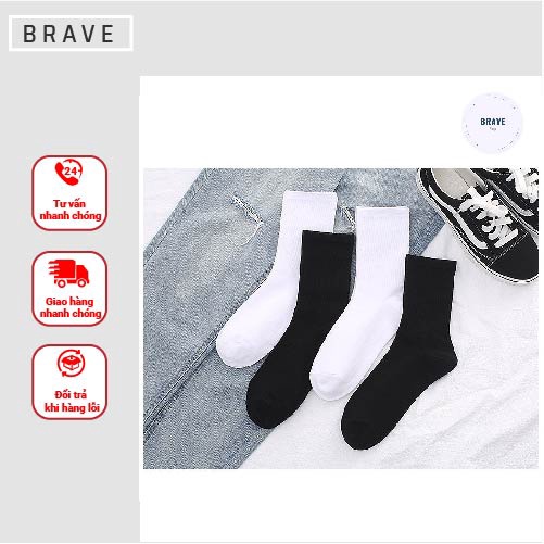 Tất Dài Vớ Nam Nữ Trơn Trắng Đen Basic Cotton