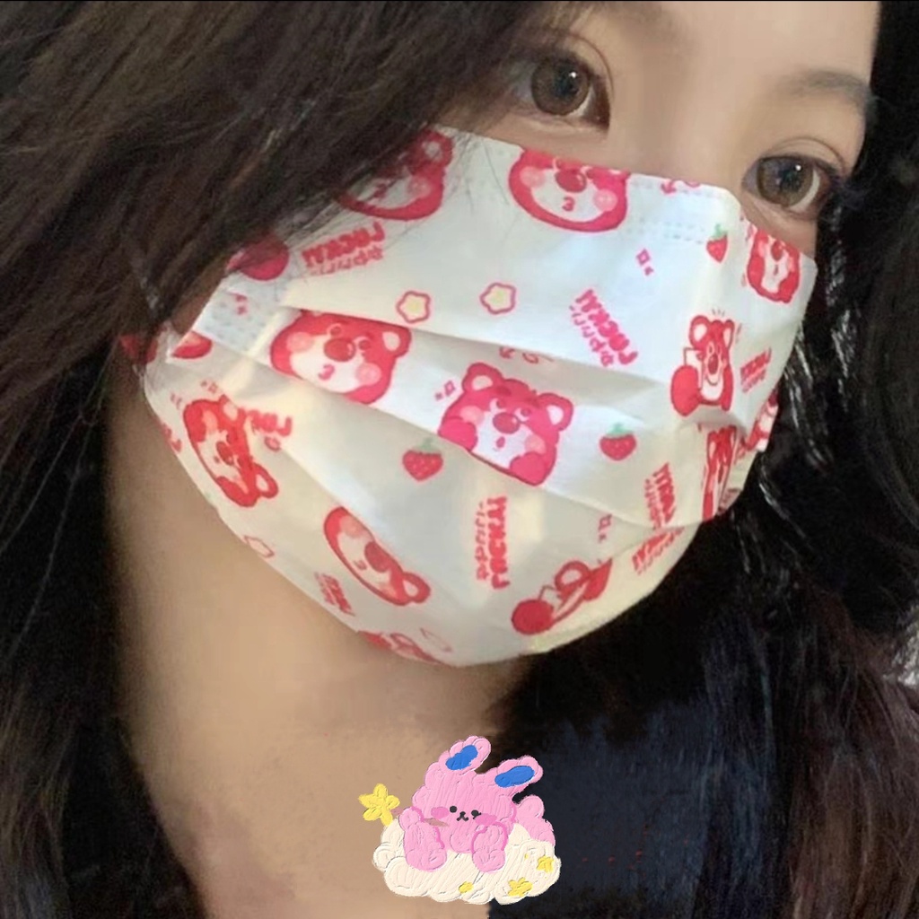 Khẩu trang xanh lá đổi màu cao cấp 4 lớp gấu dâu hoạ tiết Fashion Mask Phuk112 Phuk113 PHUK118