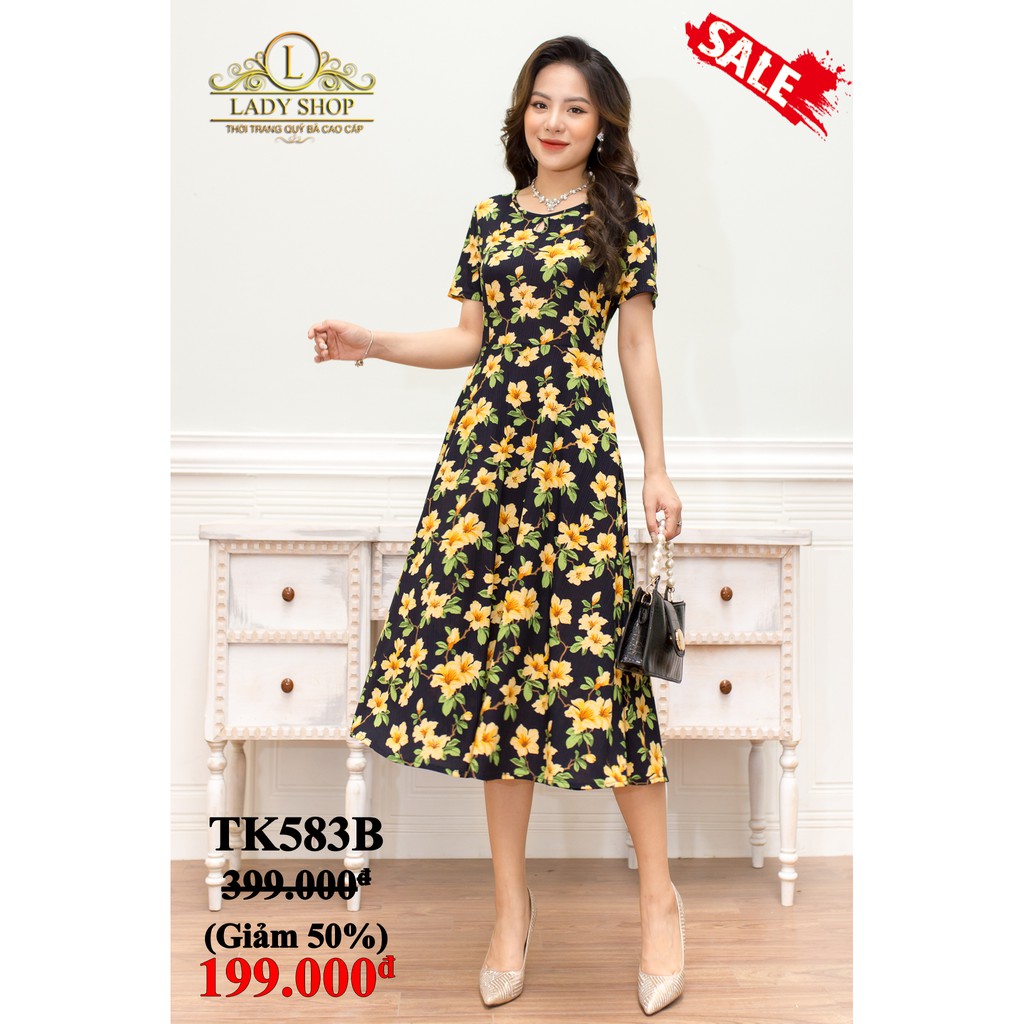 Đầm xòe thời trang cao cấp Ladyshop - Đầm xòe thun tăm cổ giọt lệ TK583