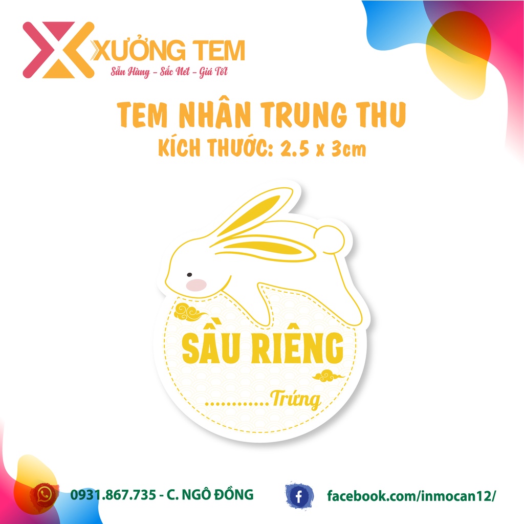 20 Tem Dán, Nhãn Nhân Trung Thu -  11 Mẫu Thỏ Mới - In theo Yêu cầu SLL