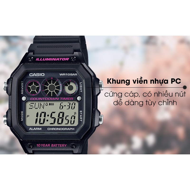 Đồng hồ nam Casio AE-1300WH-1A2V Chính hãng - Dây nhựa - Chống nước 10 ATM - Pin 10