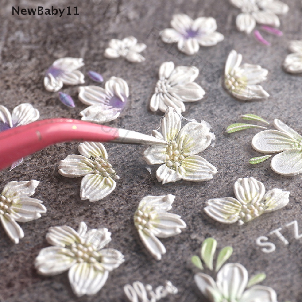 [Hàng mới về] Miếng dán móng trang trí nghệ thuật 5D hình hoa trắng