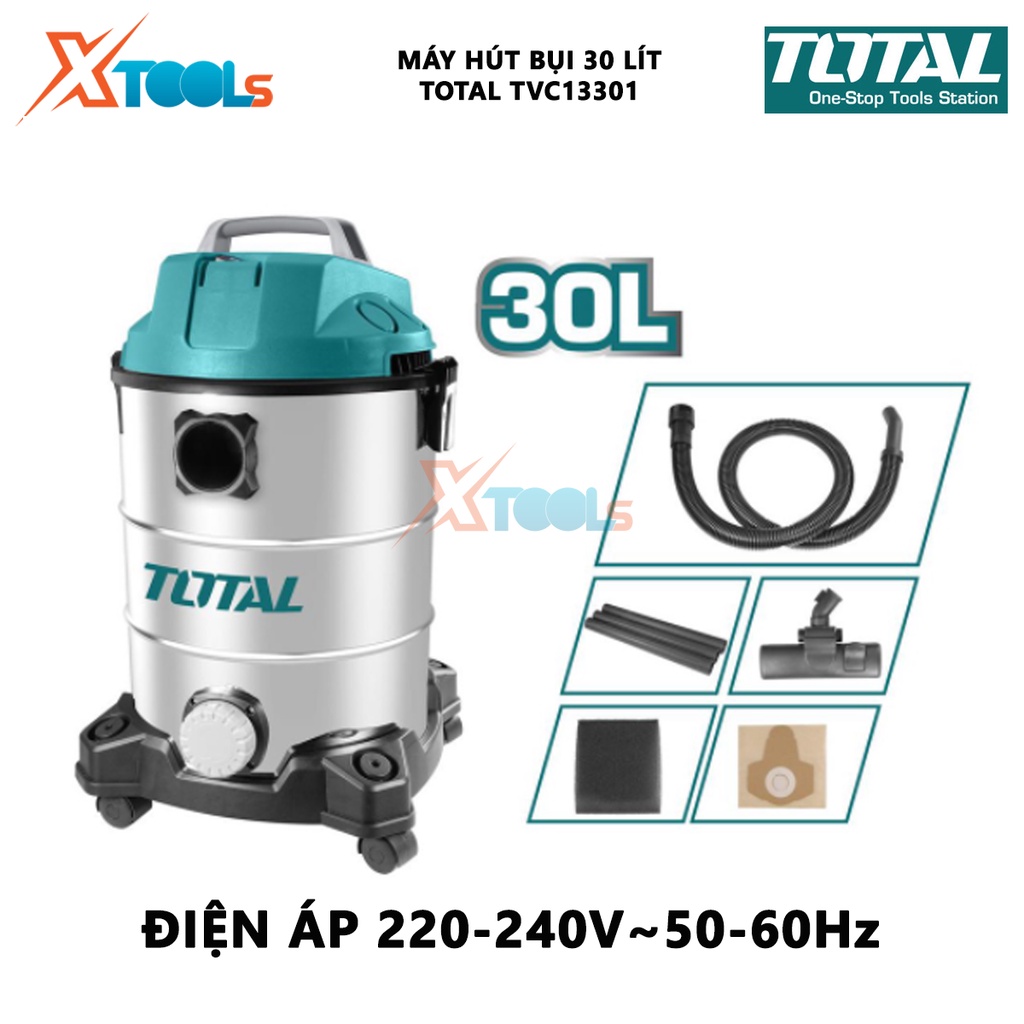 Máy hút bụi Total TVC13301 Máy hút bụi cầm tay Công suất: 1300W Lưu lượng khí: 1.8CBM / phút Dung tích: 30L [XTOOLs]