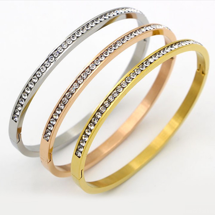 Vòng tay nữ titan cao cấp đính 1 hàng đá siêu đẹp, bền màu, hợp thời trang