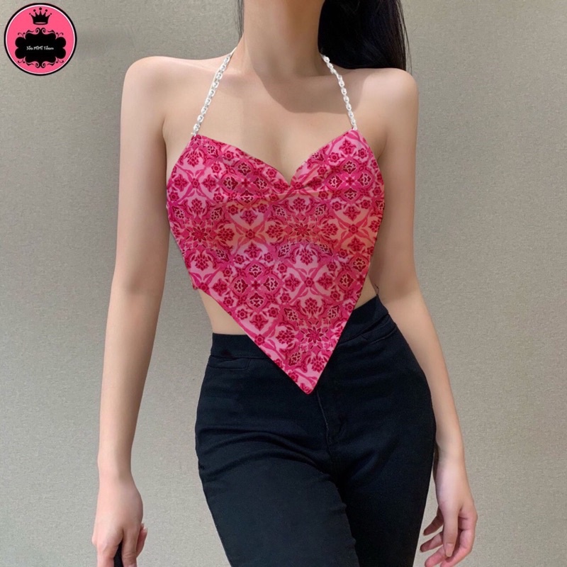 Áo Yếm Cổ Đổ Nhẹ Hở Lưng Phối Xích Có Mút Ngực - Chuly