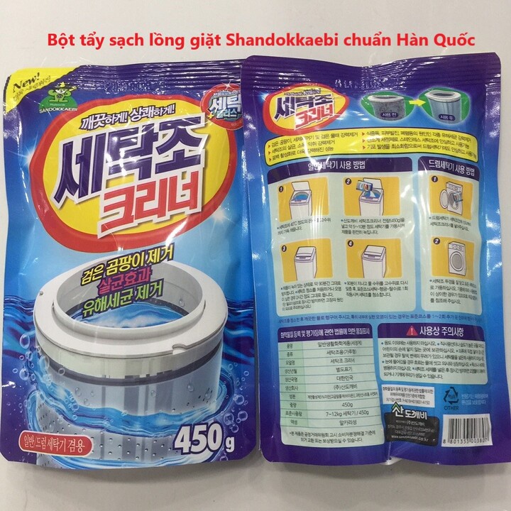 Bột vệ sinh lồng giặt Hàn Quốc 450 gram, viên tẩy lồng máy giặt kho sỉ mb