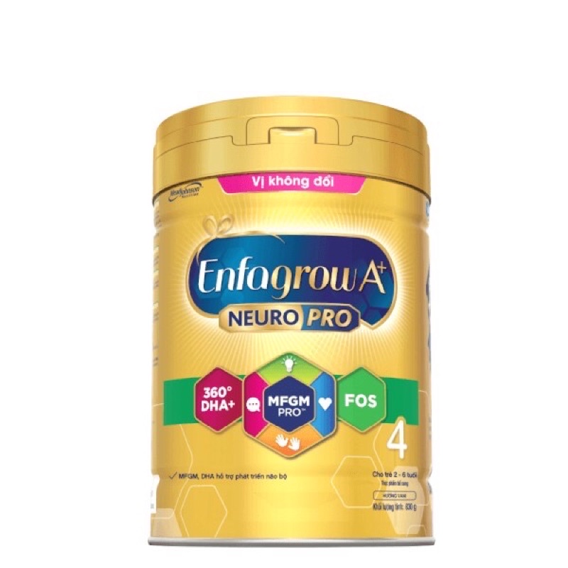 Sữa Enfagrow A+ 4 360 Brain DHA+ và MFGM Pro hương vani 830g (2 - 6 tuổi)
