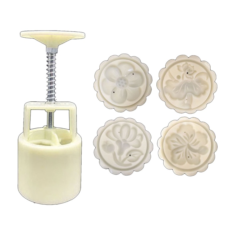 Bộ khuôn cắt nhấn làm bánh trung thu bánh quy bánh đậu xanh 50g thủ công bằng nhựa tạo hình hoa 3D DIY