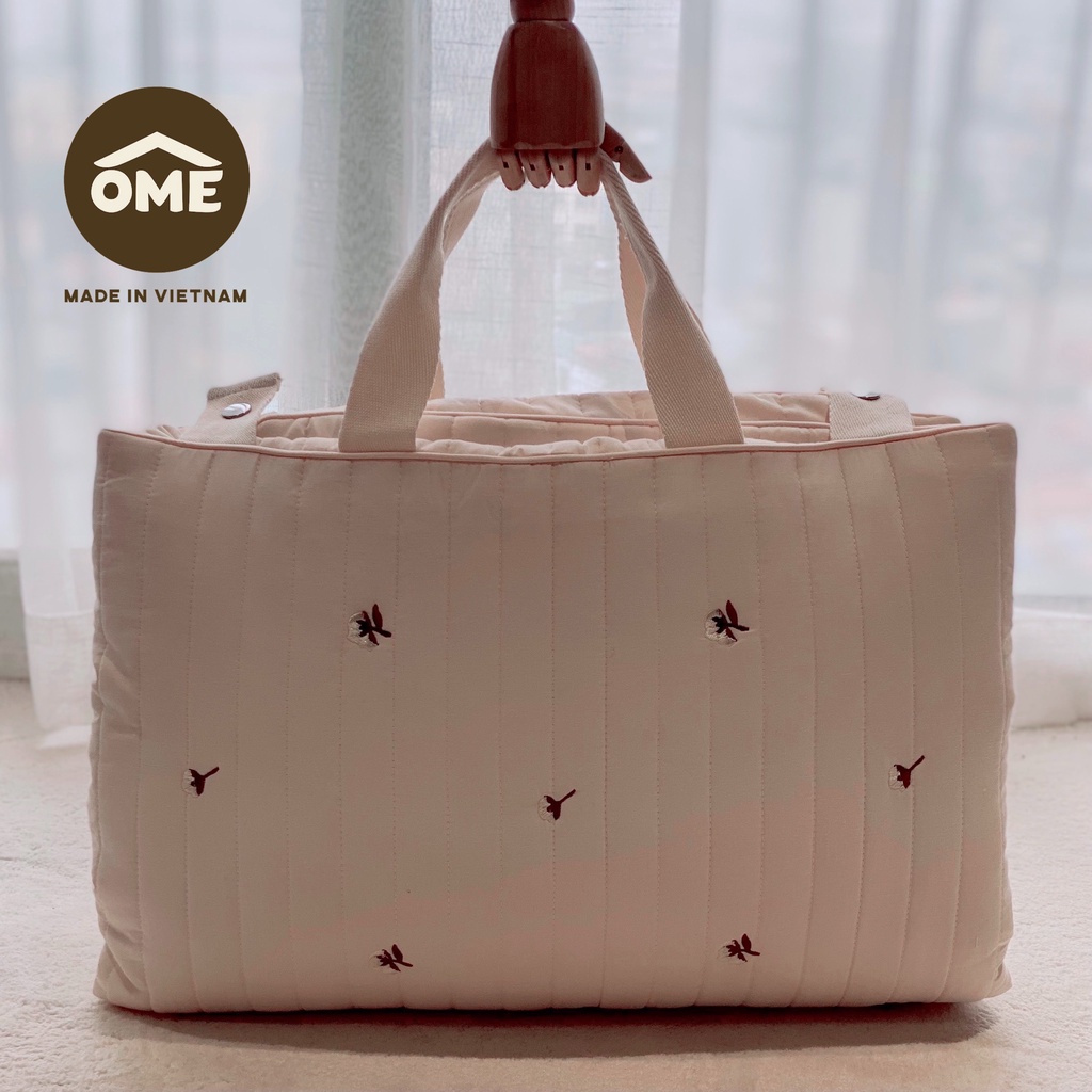 Đệm đa năng 3in1 vải tencel chần li thoáng khí thêu phong cách Hàn Quốc OME cho bé