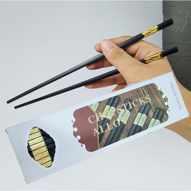 Bộ 10 Đôi Đũa Mạ Vàng, Cao Cấp Đũa Khảm Vàng Hàn Quốc Chống Trơn - Trượt - Mốc - Bền Màu