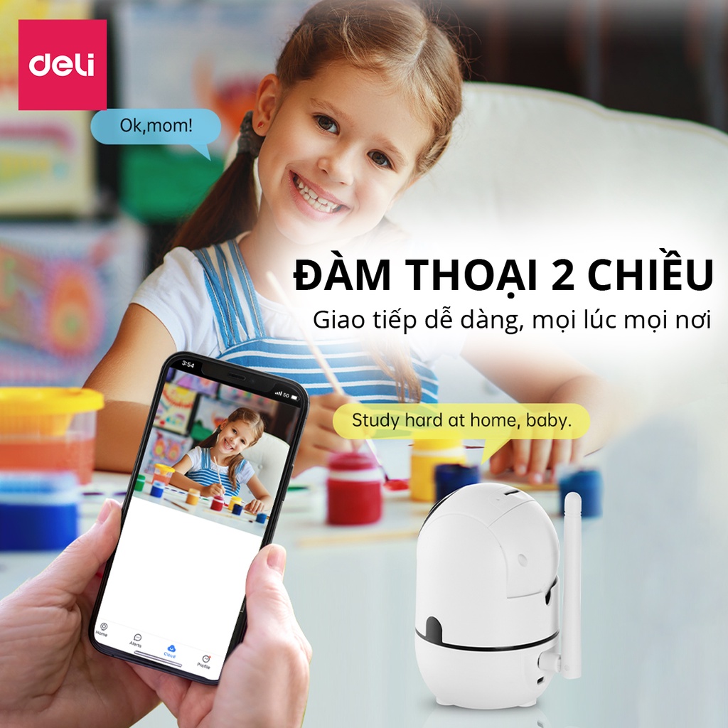 Camera Wifi IP DELI - Full HD 2M Xoay 360 Độ Giám Sát Gia Đình, Văn Phòng, Điều Khiển Từ App Kèm Thẻ Nhớ 128GB